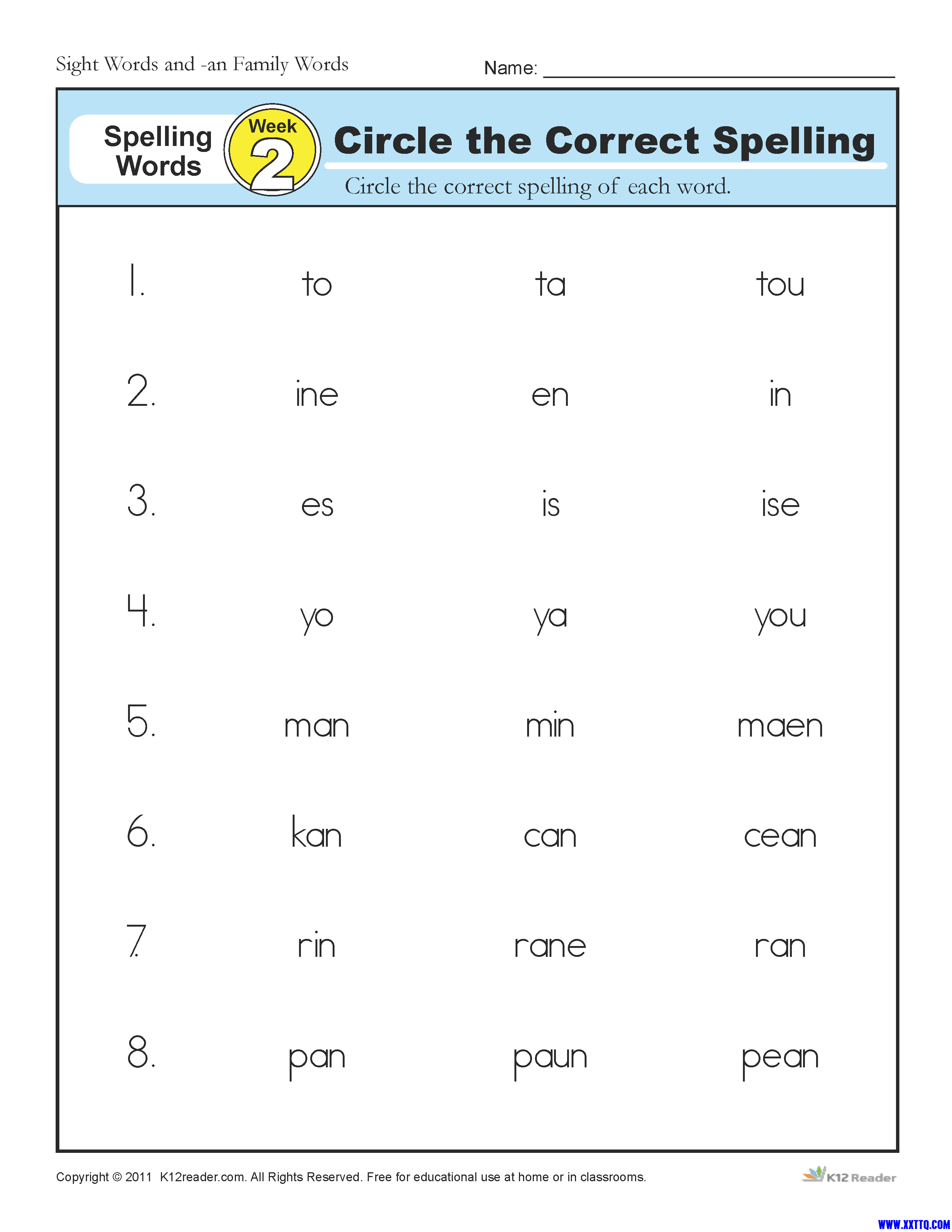 页面提取自－1st_grade_spelling_words_week_2_页面_2.png