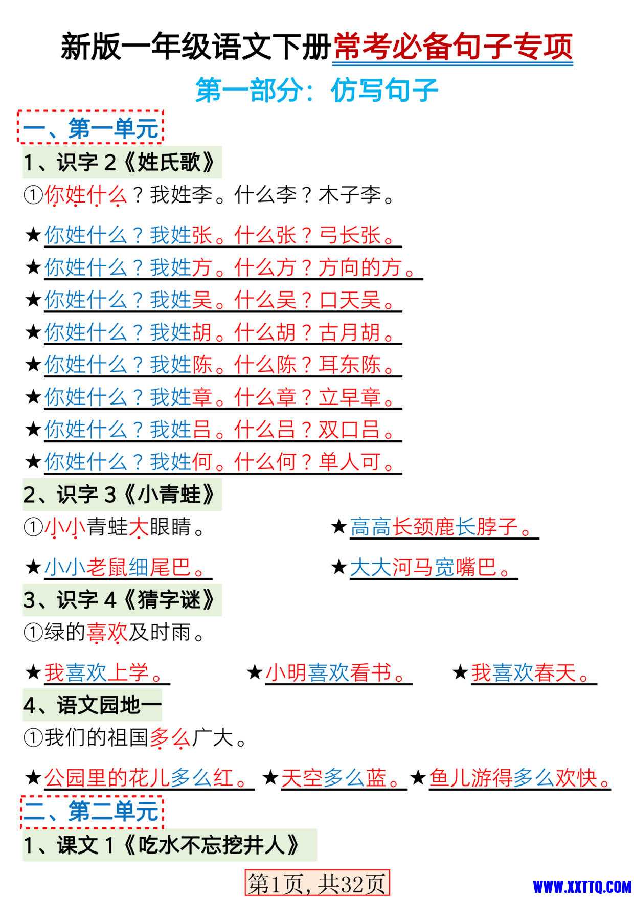 新版一下语文常考必备句子四大专项（32页含答案仿写句子 连词成句 句子排序 标点符号.jpg