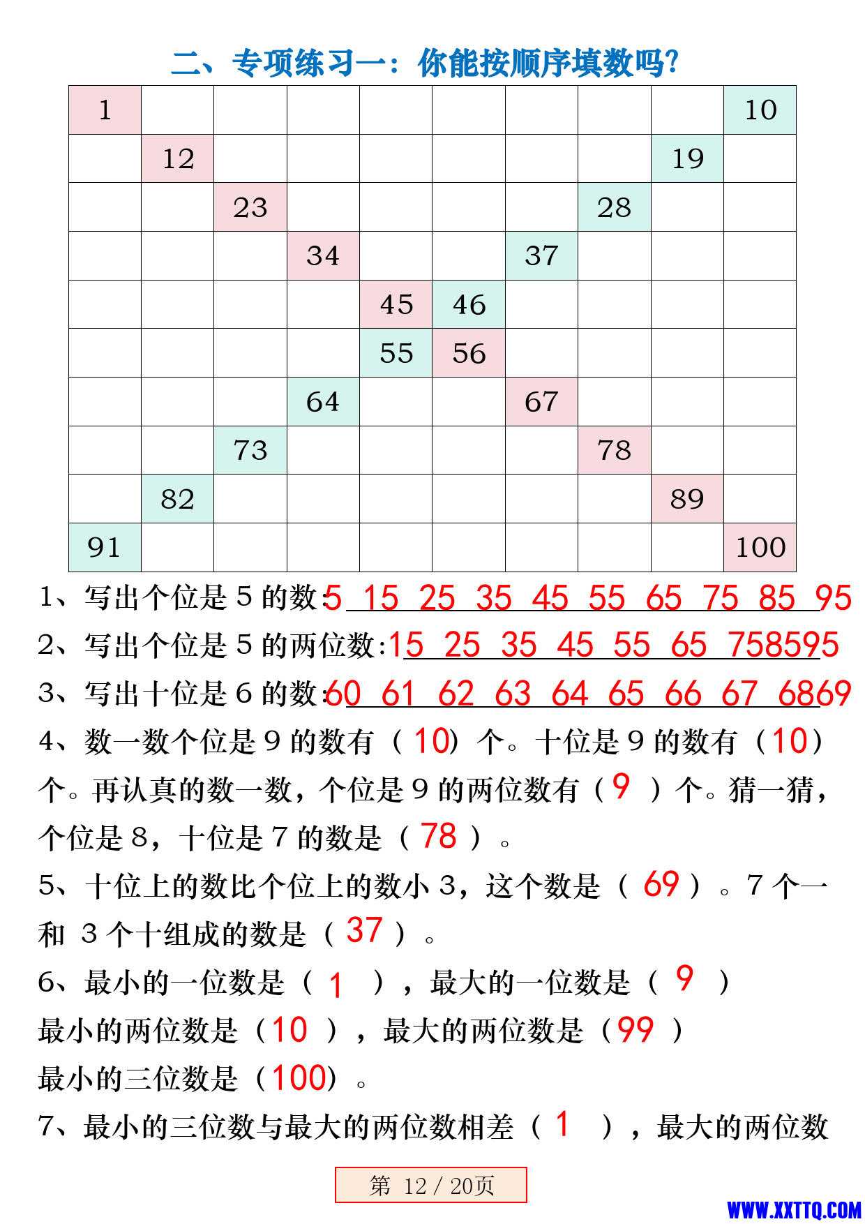 8037一年级数学下册《百数表》易错专项练习强化训练（含答案20页）_12.jpg.jpg