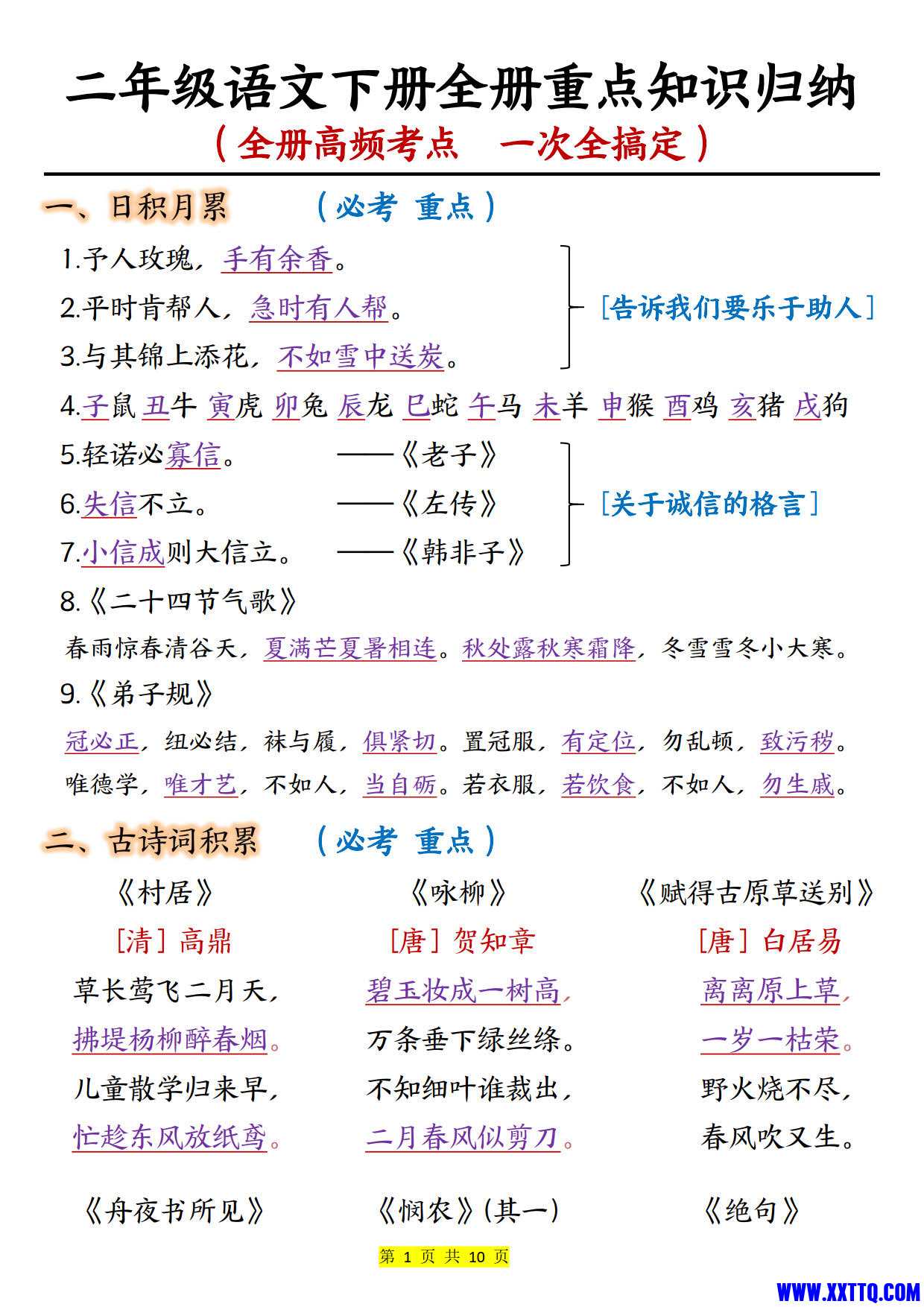 二年级语文下册全册重点知识归纳（10页）_1.jpg
