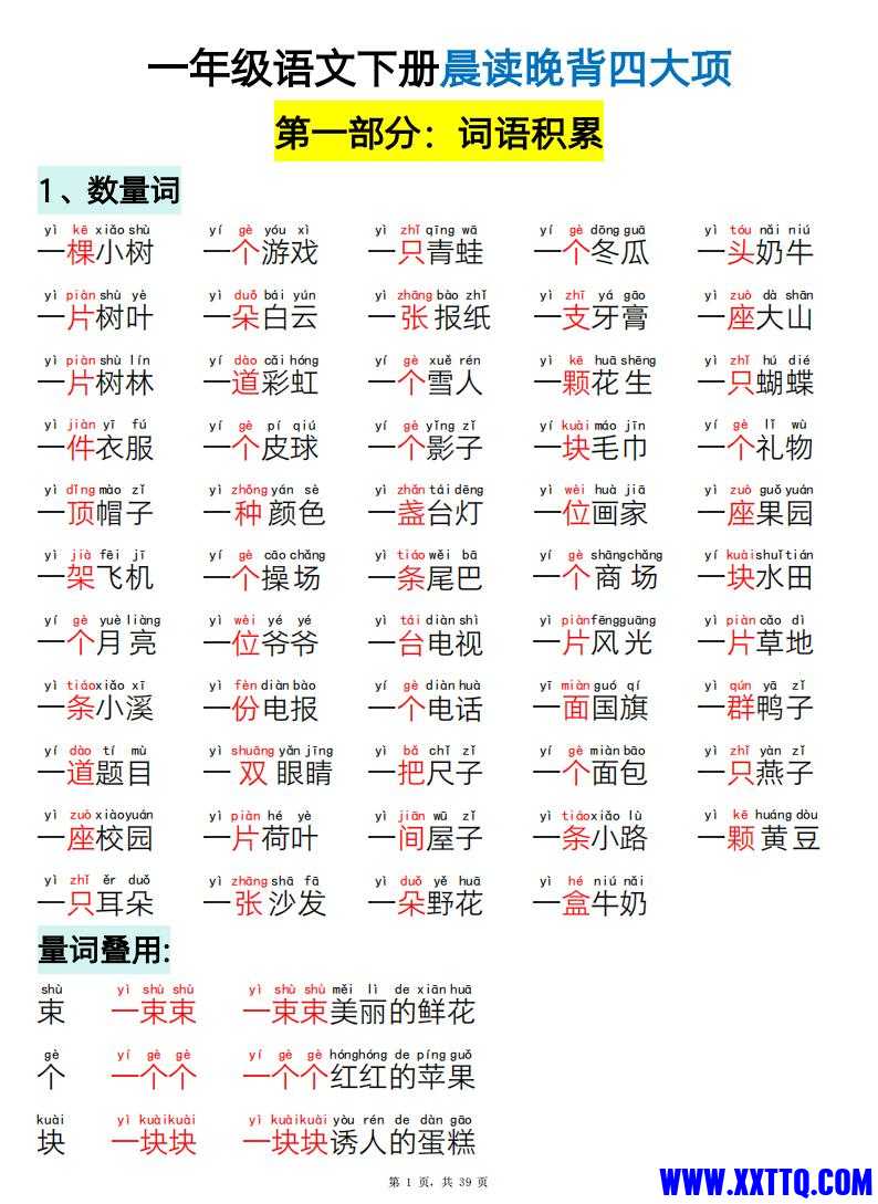 2025新版一年级下语文晨读晚背四大项（词语积累、近反义词、歇后语、仿写）_00.jpg